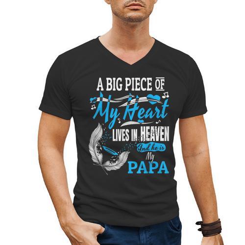 My Papa Lives In Heaven Shirt Memorial Day Papa Dad Grandpa Men's V-Neck T-Shirt - Father's Day Fun