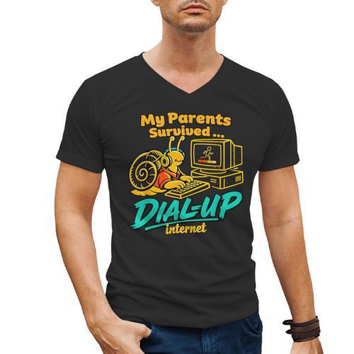 My Parents Survived Dial Up Internet Nostalgia 90s Men's V-Neck T-Shirt - Figerry