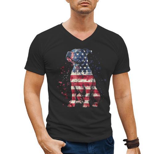 Patriotic Pitbull American Flag 4th Of July Dog Pitbull Dad Men's V-Neck T-Shirt - Father's Day Fun
