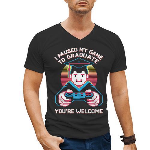 I Paused My Game To Graduate 2024 Gamer Graduation Men's V-Neck T-Shirt - Best Gift Smart