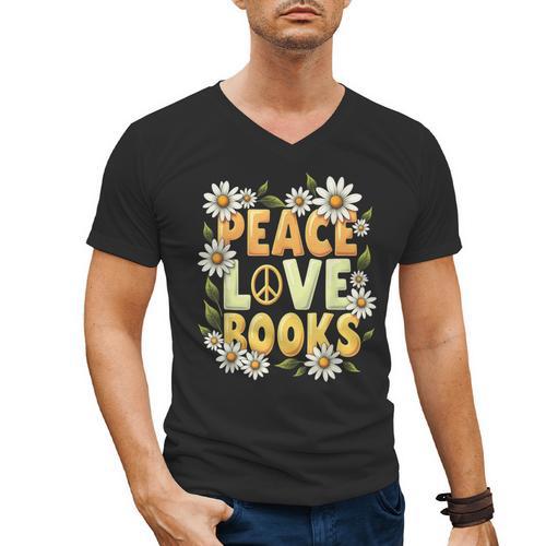 Peace Love Books Librarian Teacher Life Book Library Men's V-Neck T-Shirt - Bookorys AU