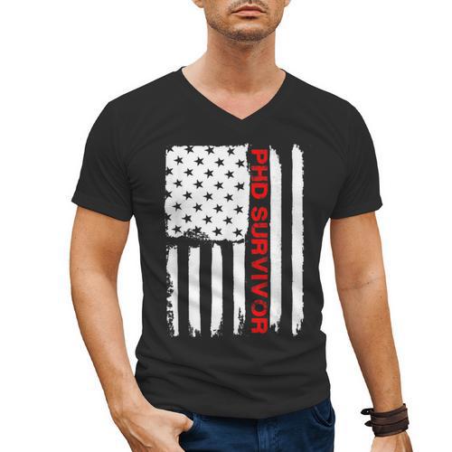 PhD Survivor Graduation American Flag Shirt Degree Tee Women Kids Men Men's V-Neck T-Shirt - Best Gift Smart
