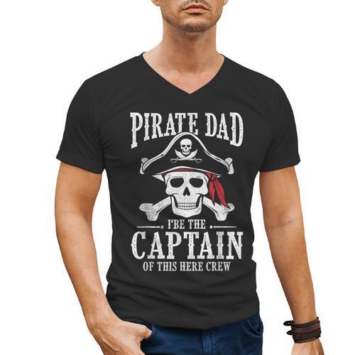 Pirate Dad I Be The Captain Of This Here Crew Pirate Dad Men's V-Neck T-Shirt - Father's Day Fun