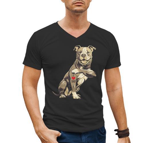 Pitbull I Love Dad Pit Bull Terrier Pettie Dog Owner Father Men's V-Neck T-Shirt - Father's Day Fun