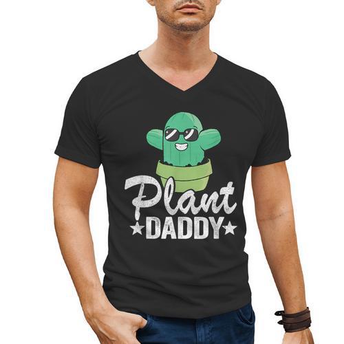 Plant Daddy Cactus Gardener Jokes Grandpa Plant Dad Men's V-Neck T-Shirt - Father's Day Fun