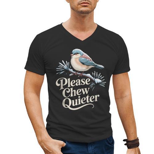 Please Chew Quieter Introvert Christmas Bird Lover Men's V-Neck T-Shirt - Raresse