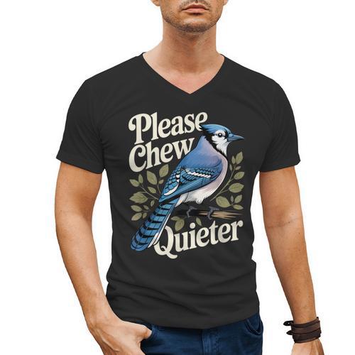 Please Chew Quieter Introvert Christmas Bird Watcher Men's V-Neck T-Shirt - Raresse