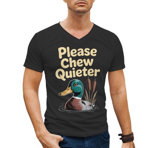 Please Chew Quieter Introvert Duck Lover Men's V-Neck T-Shirt - Raresse