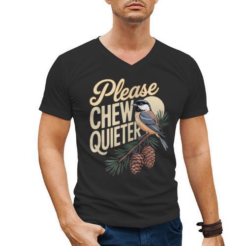 Please Chew Quieter Introverts Casual Everyday Men's V-Neck T-Shirt - Raresse