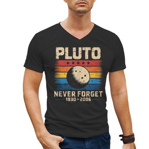 Pluto Never Forget Space Nostalgia Astronomy Humor Men's V-Neck T-Shirt - Figerry