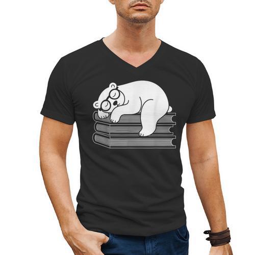 Polar Bear Reading Book Pajama Sleep Men's V-Neck T-Shirt - Bookorys DE