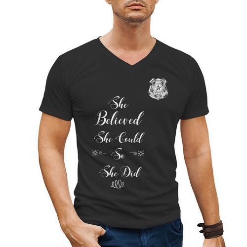 Police Academy Graduation She Believed She Could So She Did Men's V-Neck T-Shirt - Best Gift Smart