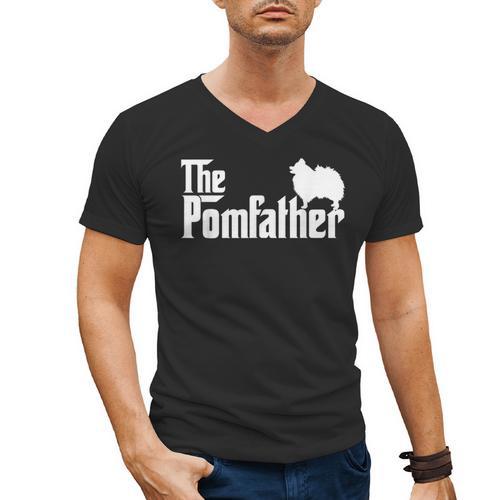 Pomeranian Father Dad The Pom Father Dog Lover Small Men's V-Neck T-Shirt - Father's Day Fun