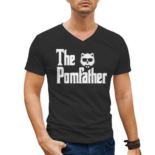 The PomFather Pomeranian Dog Dad Shirt Men Men's V-Neck T-Shirt - Father's Day Fun