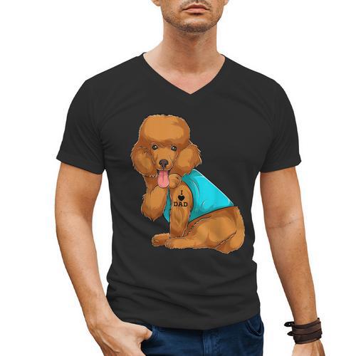Poodle I Love Dad Tattoo Apparel Dog Dad Dads For Men Women Men's V-Neck T-Shirt - Father's Day Fun