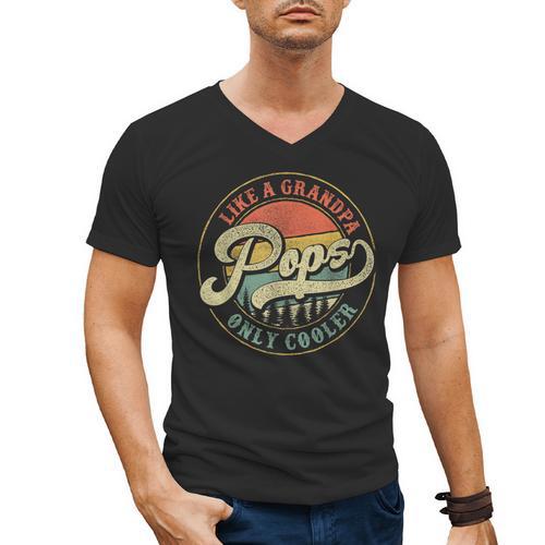 Pops Like a Grandpa Only Cooler Vintage Retro Pops Dad Men's V-Neck T-Shirt - Father's Day Fun
