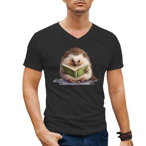 Porcupine Reading Book Hedgehog Book Lover Men's V-Neck T-Shirt - Bookorys