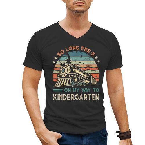 Pre-k Graduation To Kindergarten Retro Vintage Train Kids Men's V-Neck T-Shirt - Best Gift Smart