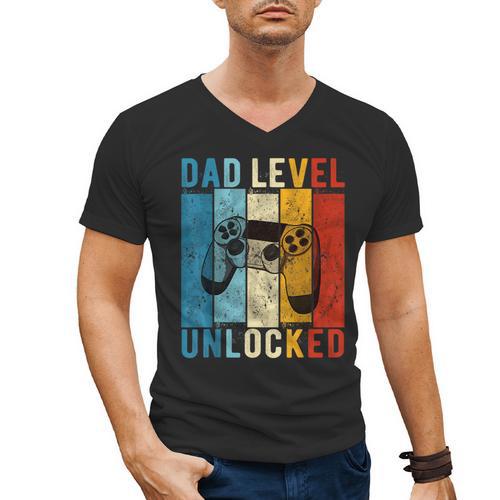 Pregnancy Announcement Dad Level Unlocked New Daddy Father Men's V-Neck T-Shirt - Father's Day Fun