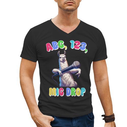Preschool Graduate Shirt ABC 123 Mic Drop Llama Graduation Men's V-Neck T-Shirt - Best Gift Smart