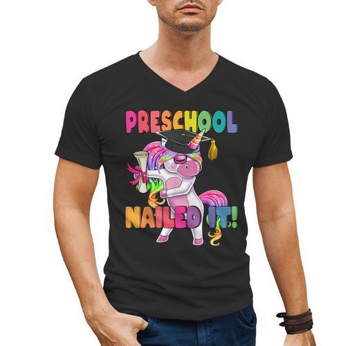 Preschool Nailed It Flossing Unicorn Graduation Shirt Men's V-Neck T-Shirt - Best Gift Smart