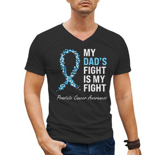 Prostate Cancer Awareness Light Blue Ribbon Dad Survivor Men's V-Neck T-Shirt - Father's Day Fun