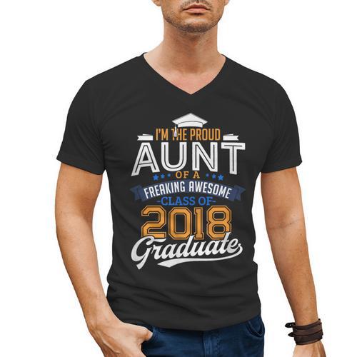 Proud Aunt Of 2018 Graduate Shirt Graduation Grad Class Men's V-Neck T-Shirt - Best Gift Smart