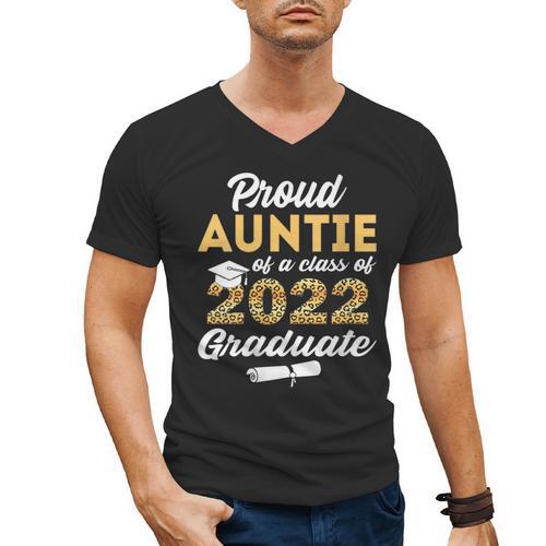 Proud Auntie Of 2022 Graduate Class 2022 Graduation Leopard Men's V-Neck T-Shirt - Best Gift Smart