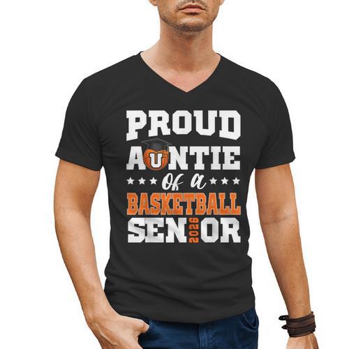 Proud Auntie Of a Basketball Senior 2026 Graduation Gifts Men's V-Neck T-Shirt - Best Gift Smart