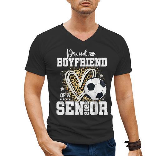 Proud Boyfriend Of A 2026 Senior Soccer Graduation Leopard Men's V-Neck T-Shirt - Best Gift Smart