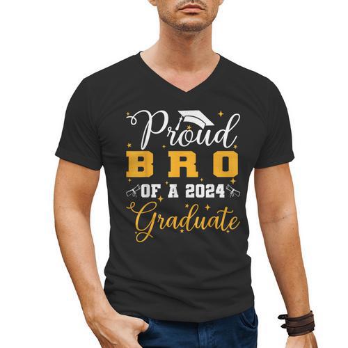 Proud Bro Of A Class Of 2024 Graduate Senior Graduation Men's V-Neck T-Shirt - Best Gift Smart