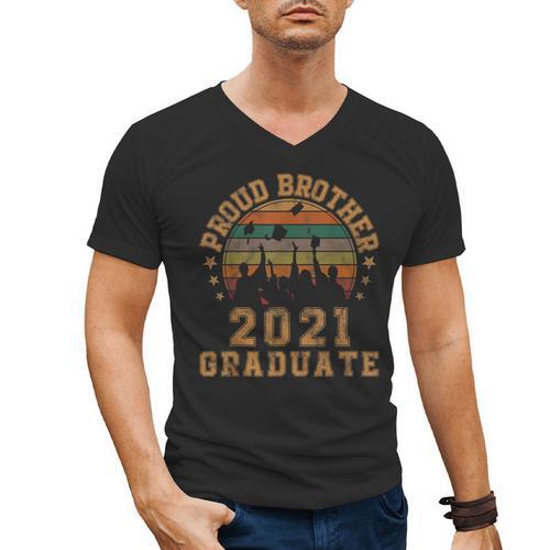 Proud Brother Of 2021 Graduate Senior 21 Vintage Graduation Men's V-Neck T-Shirt - Best Gift Smart