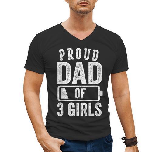 Proud Dad Of 3 Girls Daddy Of Three Daughters Men's V-Neck T-Shirt - Father's Day Fun
