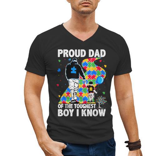 Proud Dad Of The Toughest Boy Autism Awareness Father Autism Men's V-Neck T-Shirt - Father's Day Fun