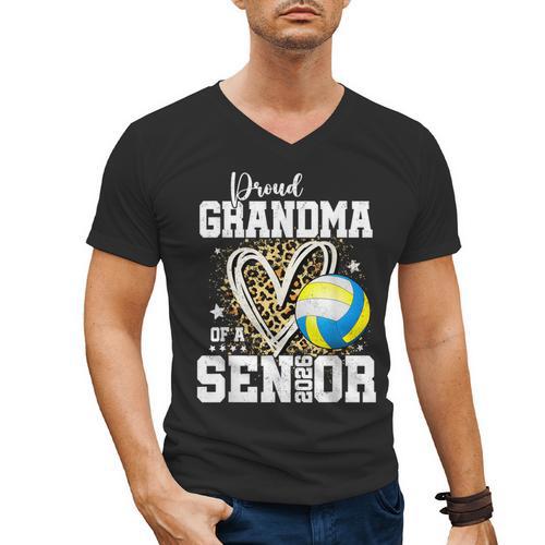 Proud Grandma Of A 2026 Senior Volleyball Graduation Leopard Men's V-Neck T-Shirt - Best Gift Smart