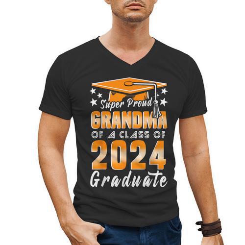 Proud Grandma Of A Class Of 2024 Matching Family Graduation Men's V-Neck T-Shirt - Best Gift Smart