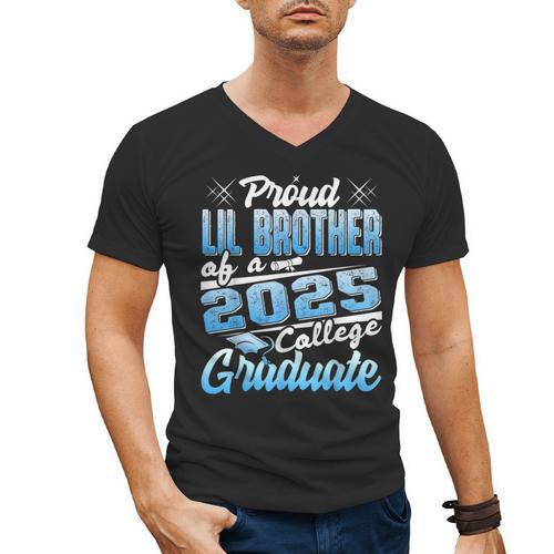 Proud Lil Brother Of 2025 Graduate College Shirt Graduation Men's V-Neck T-Shirt - Best Gift Smart