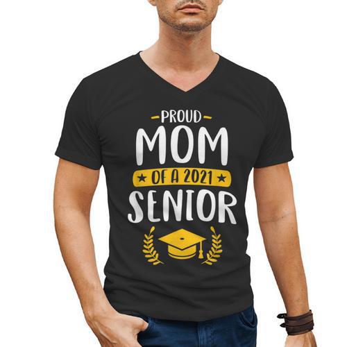 Proud Mom Of A 2021 Senior Shirt Class Graduation 2021 Mommy Men's V-Neck T-Shirt - Best Gift Smart