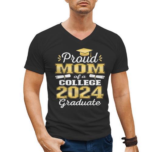 Proud Mom Of 2024 College Graduate Family 24 Graduation Men's V-Neck T-Shirt - Best Gift Smart
