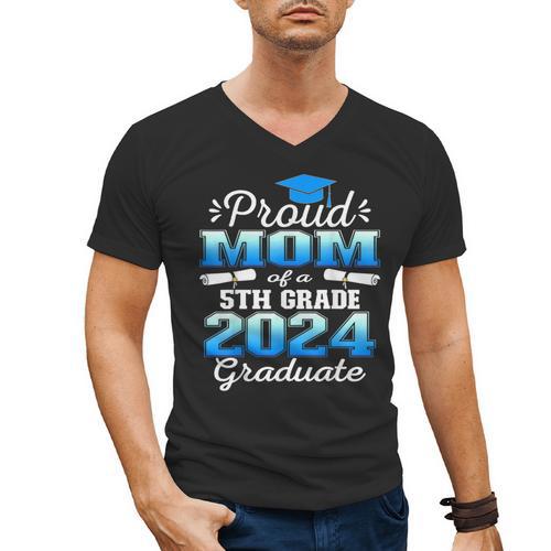 Proud Mom Of 5th Grade Graduate 2024 Elementary Graduation Men's V-Neck T-Shirt - Best Gift Smart