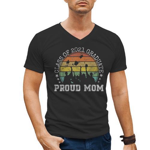 Proud Mom Of a Class Of 2021 Graduate Senior 21 Graduation Men's V-Neck T-Shirt - Best Gift Smart