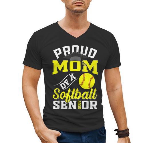 Proud Mom Of a Softball Senior Class Of 2025 Graduation Men's V-Neck T-Shirt - Best Gift Smart