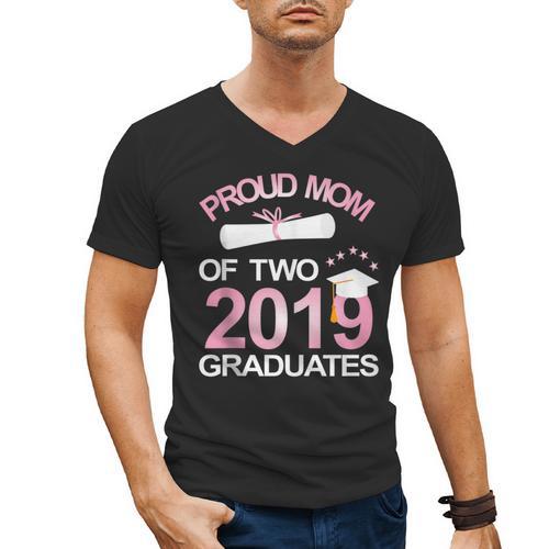 Proud Mom Of Two 2019 Graduates Twin Mama Mother Graduation Men's V-Neck T-Shirt - Best Gift Smart