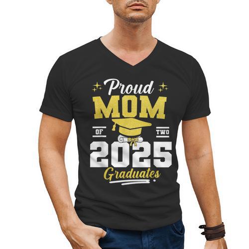 Proud Mom Of Two Class Of 2025 Graduates Twins Graduation Men's V-Neck T-Shirt - Best Gift Smart
