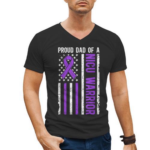 Proud NICU Dad Of NICU Warrior Micro Preemie Baby Father Men's V-Neck T-Shirt - Father's Day Fun
