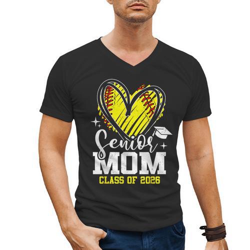 Proud Senior Mom Class Of 2026 Softball Graduation Heart Men's V-Neck T-Shirt - Best Gift Smart