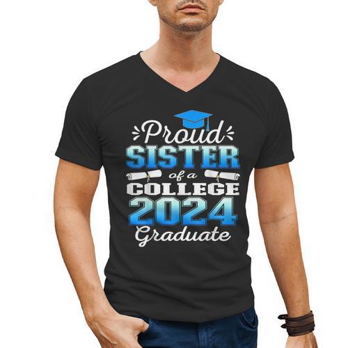 Proud Sister Of 2024 College Graduate Family 24 Graduation Men's V-Neck T-Shirt - Best Gift Smart
