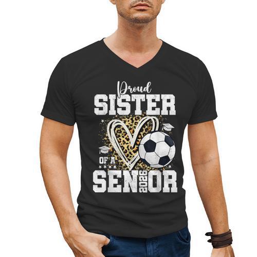 Proud Sister Of A 2026 Senior Soccer Graduation Leopard Men's V-Neck T-Shirt - Best Gift Smart