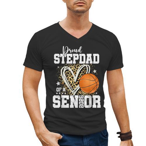 Proud Stepdad Of A 2026 Senior Basketball Graduation Leopard Men's V-Neck T-Shirt - Best Gift Smart