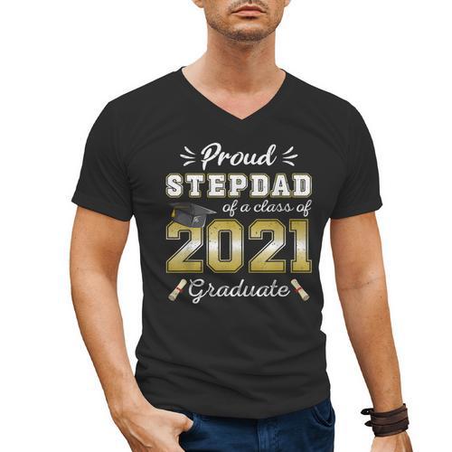 Proud Stepdad Class Of 2021 Graduate Senior 21 Graduation Men's V-Neck T-Shirt - Best Gift Smart